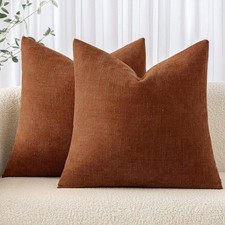 Pack of 2 Decorative Throw Pillow Covers Soft Chenille Throw Pillows Solid Te...