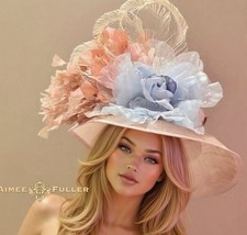 Kentucky Derby Hat Cream Baby Blue Pink Rose Royal Ascot Bridal Melbourne Cup