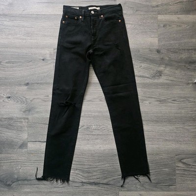 Levi's Wedgie Jeans Jugend Mädchen W26 L28 High Waist Schwarz Slim Leg Rüschensaum