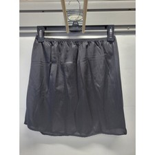 Vtg VASSARETTE Black Satin Slip Skirt Lace Trim Elastic Waist sz S