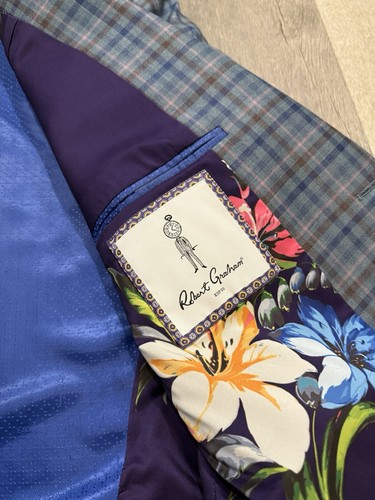Robert Graham Men’s Blue Plaid Wool Blazer Sport Coat - Size 46R - Picture 4 of 9