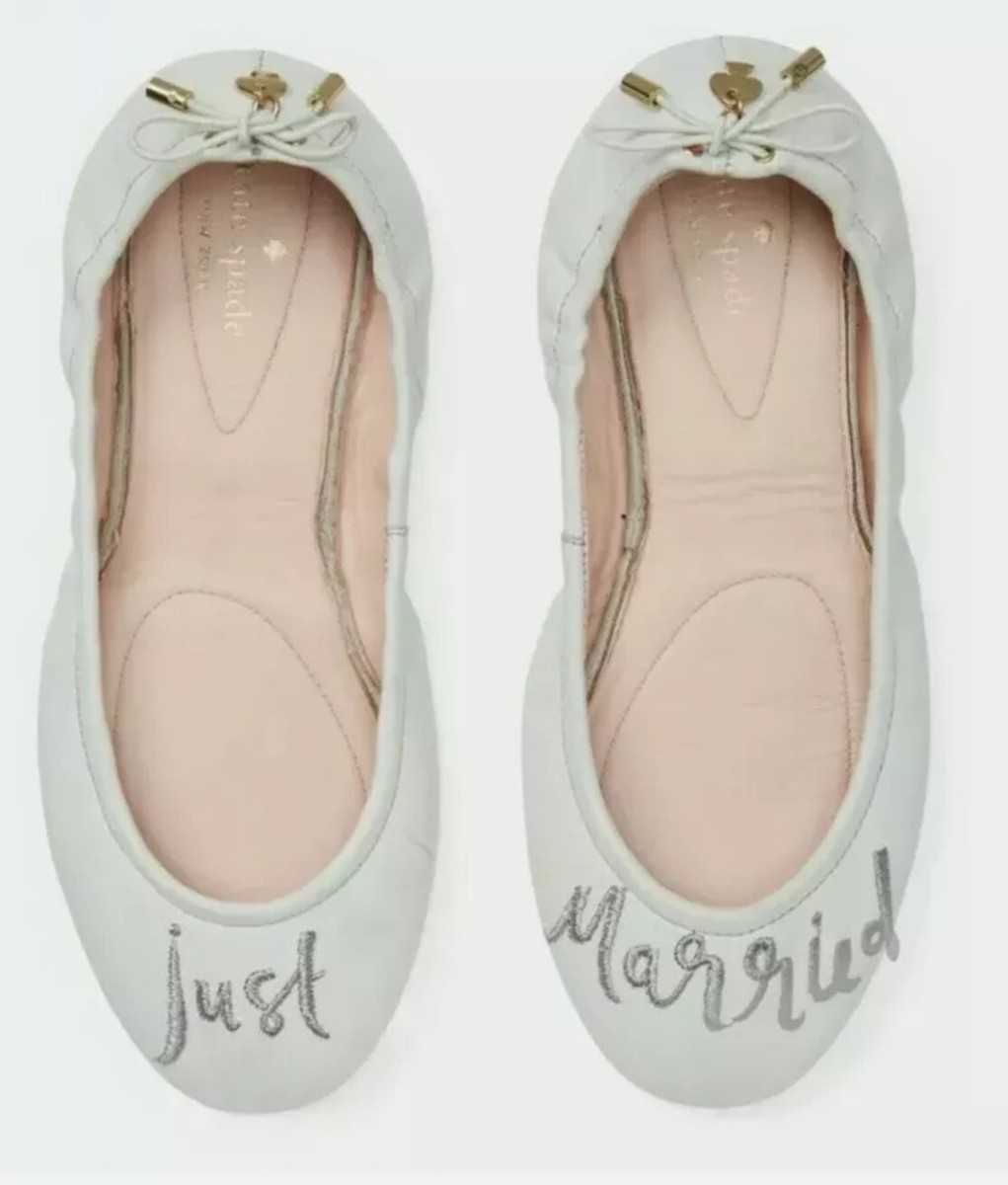 Kate Spade Ballet Shoes Just Married Leather Embroidered Pale Mint UK  Gwen