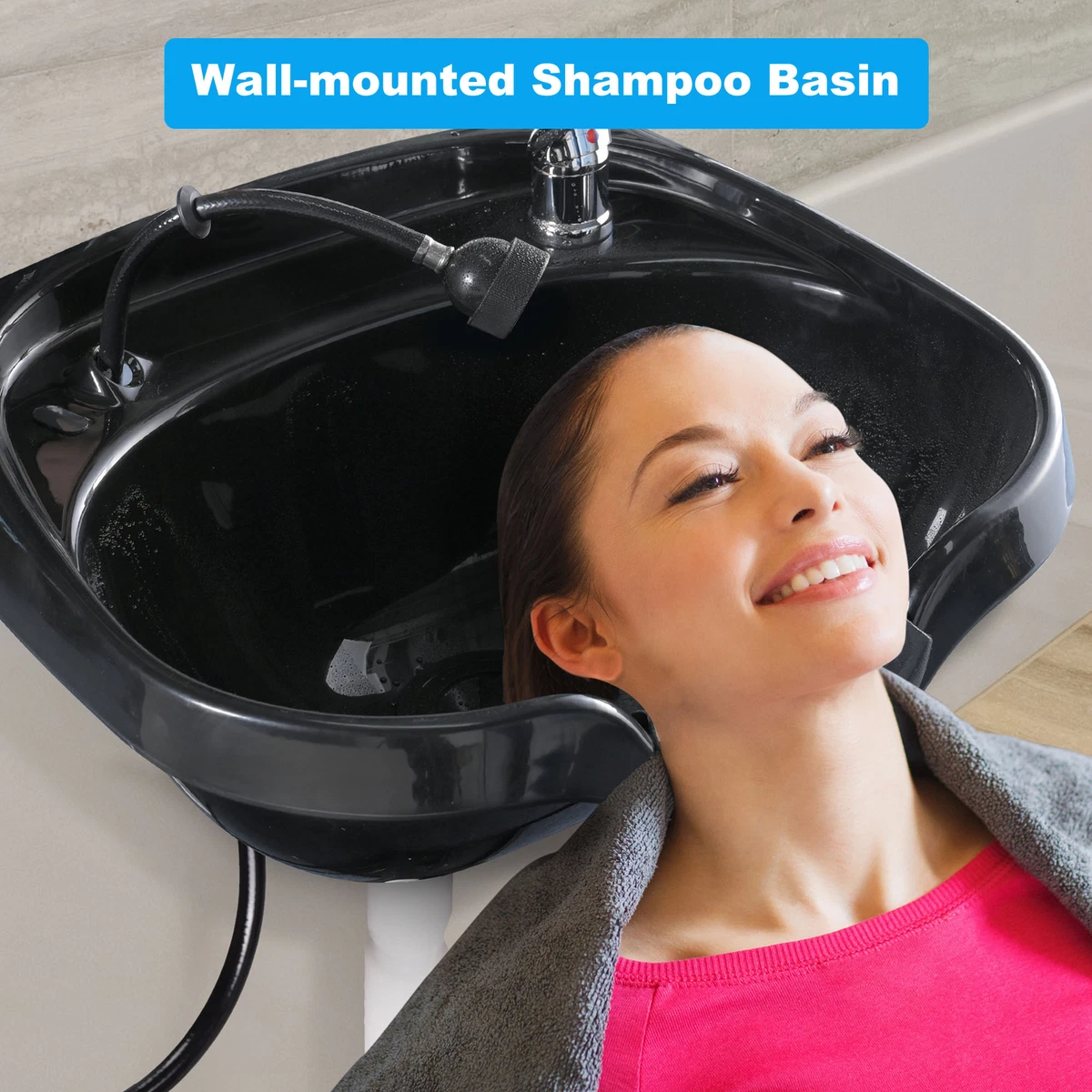 Large Shampoo Bowl Hair Sink w CUPC Vacuum Breaker Neck Rest