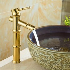 Gold Brass Bamboo Shape Bathroom Sink Faucet Single Handle Mixer Tap 2nf046