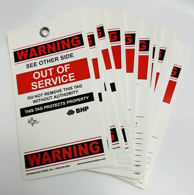 25 Pcs  Warning Out of Service  Lockout Safety Tag 7-1/2''x4'' W/ Removable Stub