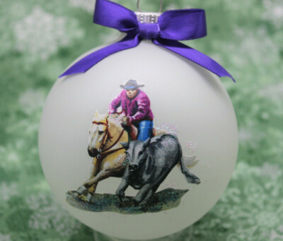 H125 Hand-made Christmas Ornament - horse - palomino working cow cattle