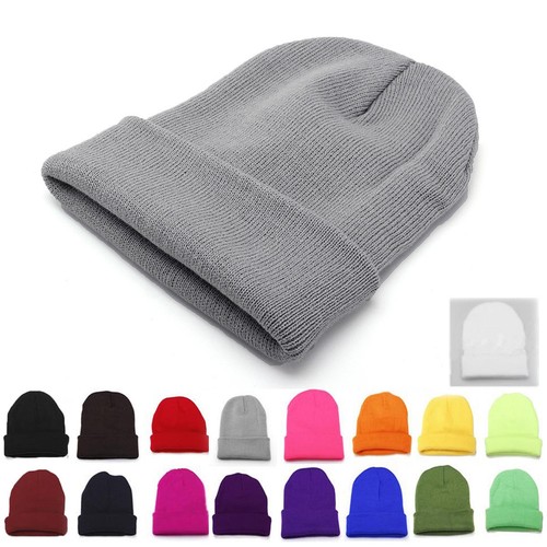 Unisex Adult Cuff Beanie Plain Knit Hat 
