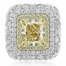 ESTATE LARGE 9.62CT WHITE  FANCY YELLOW DIAMOND 14K 2 TONE GOLD ENGAGEMENT RING