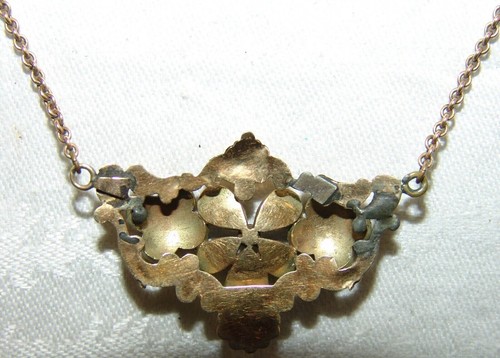 Collier - Kette Granat und Saatperlen Biedermeier 19. Jh. Schaumgold vergoldet - Bild 12 von 13
