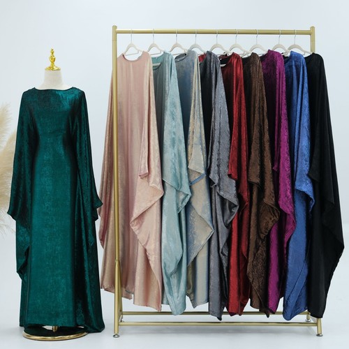 Muslim Women Maxi Dress Bat Sleeve Shiny Abaya Kaftan Arab Loose Robe Dubai Gown - Picture 5 of 42