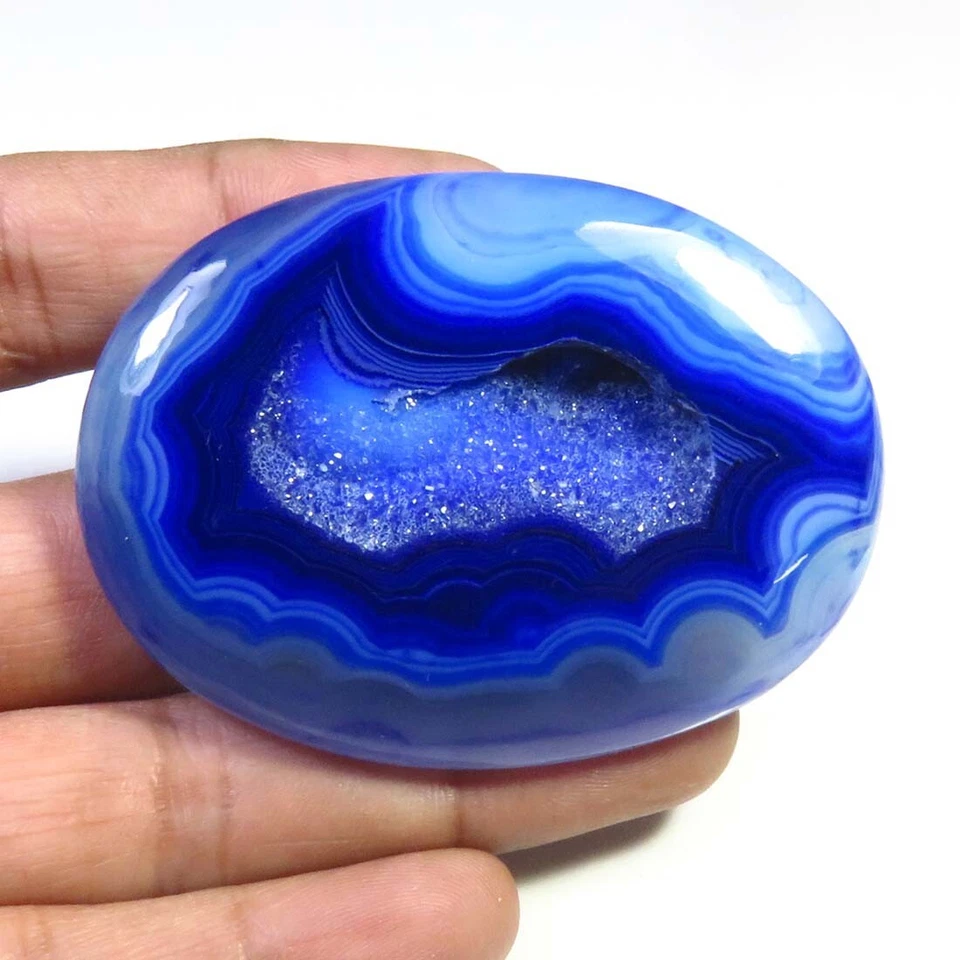 Geoda druzy de ónix azul piedra preciosa 61x45 mm 144 quilates ónix ágata cabujón suelto OND-1754 Foto 2 de 4