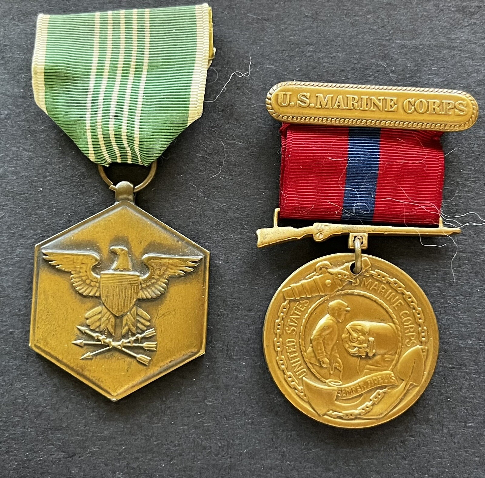 World War II US Marine Corps Rifle Badges Ribbons Military Merit Medal