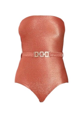 Zimmermann Devi Lurex Chain Link One PIece |Coral, Removable belt, Full Coverage - Picture 3 of 5