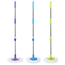 Spin Mop Handle Pole Floor Mop 360° Rotating Cleaning Tools +2 Free Mop Heads 