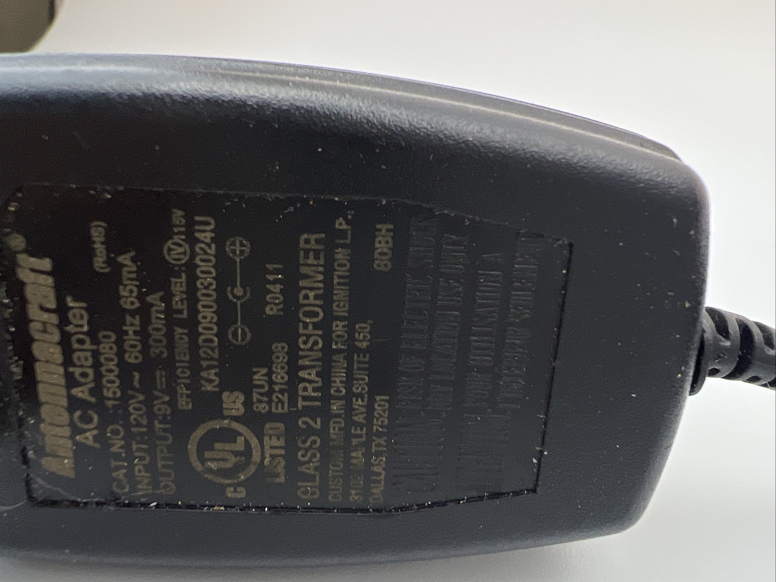 ANTENNACRAFT AC Adapter CAT #1500080 Class 2 Transformer