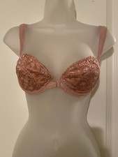 Victoria  s Secret Vintage Gold Label Wide Strap Pink Lace Bra 34C ILGWU Union