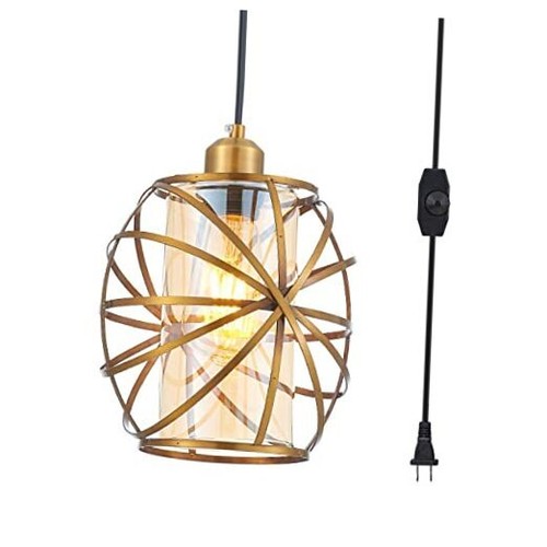 Hanging Swag Lights Plug in Pendant Light with On/Off dimmable YL26A-Gold
