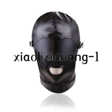 Slaver Restraints eye Mask Head Hood Headgear Blindfold Open Mouth Lace-up
