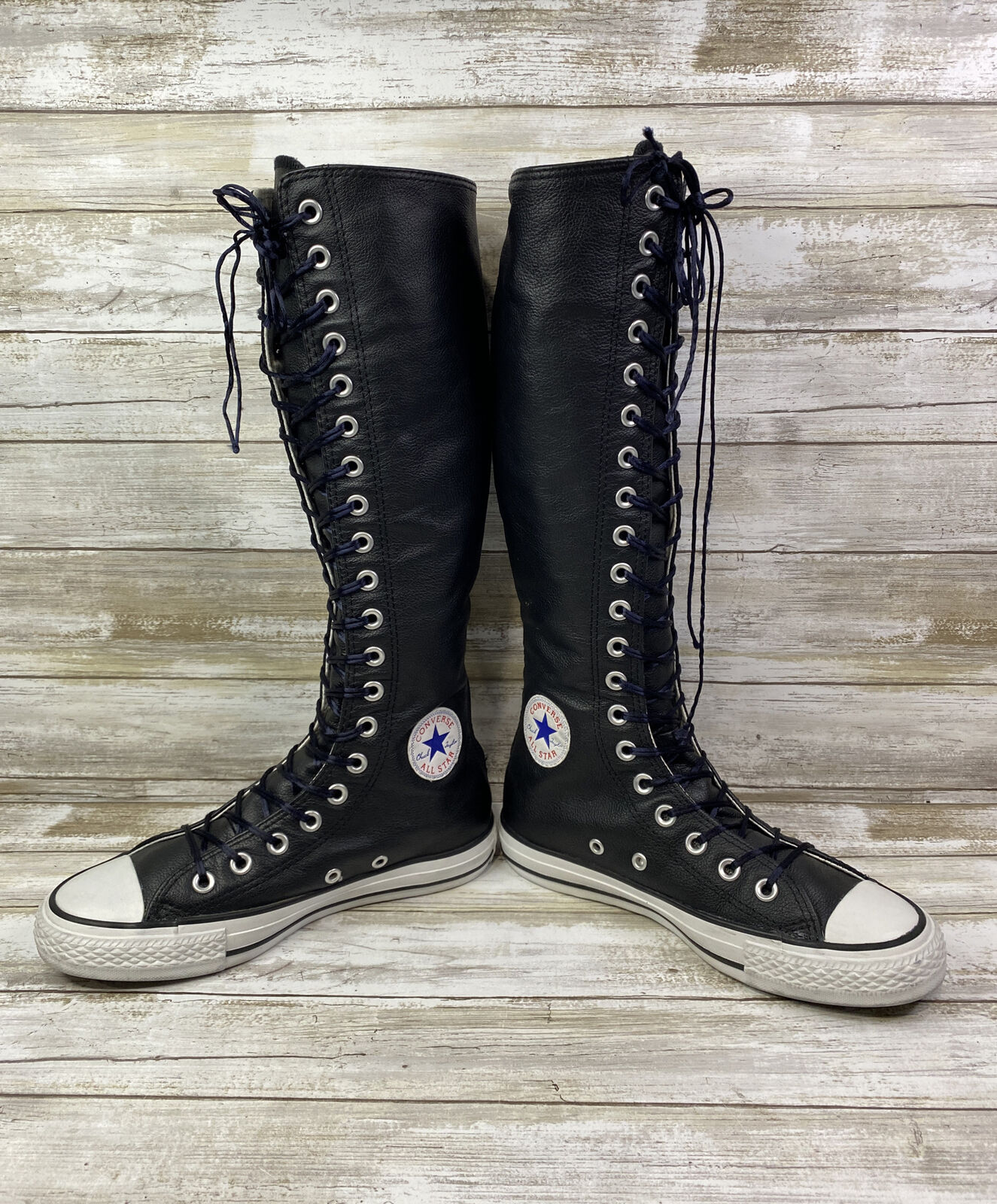 Ga wandelen emmer piramide Converse XXHI All Star Chuck Taylor Black Leather Knee High Shoe 117885 Sz  W6 M4 | eBay