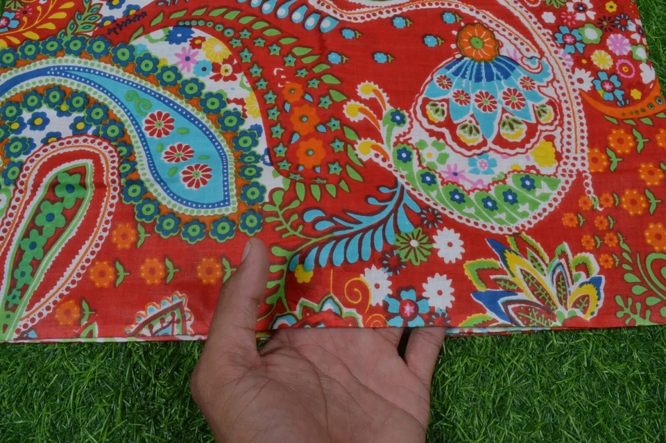 Hermosa tela de costura artesanal de gasa naranja con estampado de bloques de algodón indio de 5 yardas Foto 3 de 4