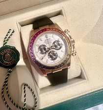 ROLEX DAYTONA ROSE GOLD OYSTERFLEX  METEORITE DIAL RAINBOW SAPPHIRE BEZEL