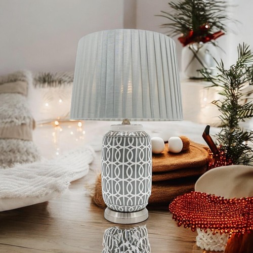Large Floral Grey Ceramic Table Lamp Pleated Shade Oriental Bird Hall Light 64cm - Picture 6 of 6
