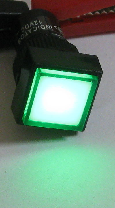 Panel Mount Square LED Indicator - Green - 12mm Lens Plastic Case - 3 to 12 VDC