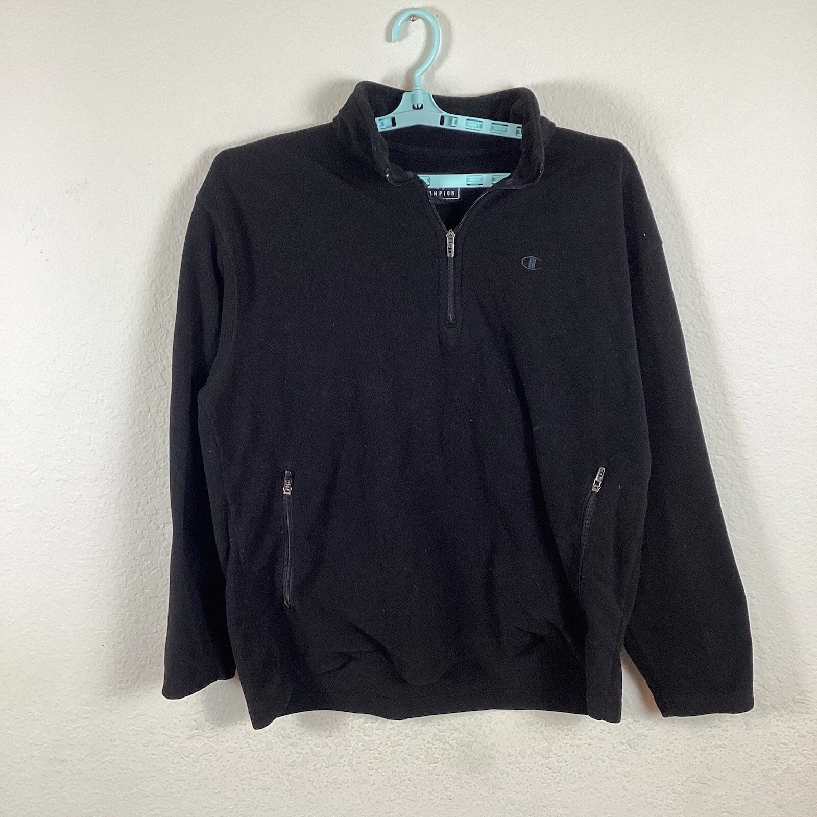 Champion Jacket Mens Fleece Sz XL Fleece Outdoors Soft Warm 1/4 Zip Black