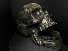 A large Polished Perfectly Carved Skull in Labradorite Stone- Statement Piece