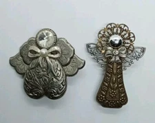 2 Vtg Angel's Signed Jane & Kat's Creations Religious Silvertone Brooch Pin #130