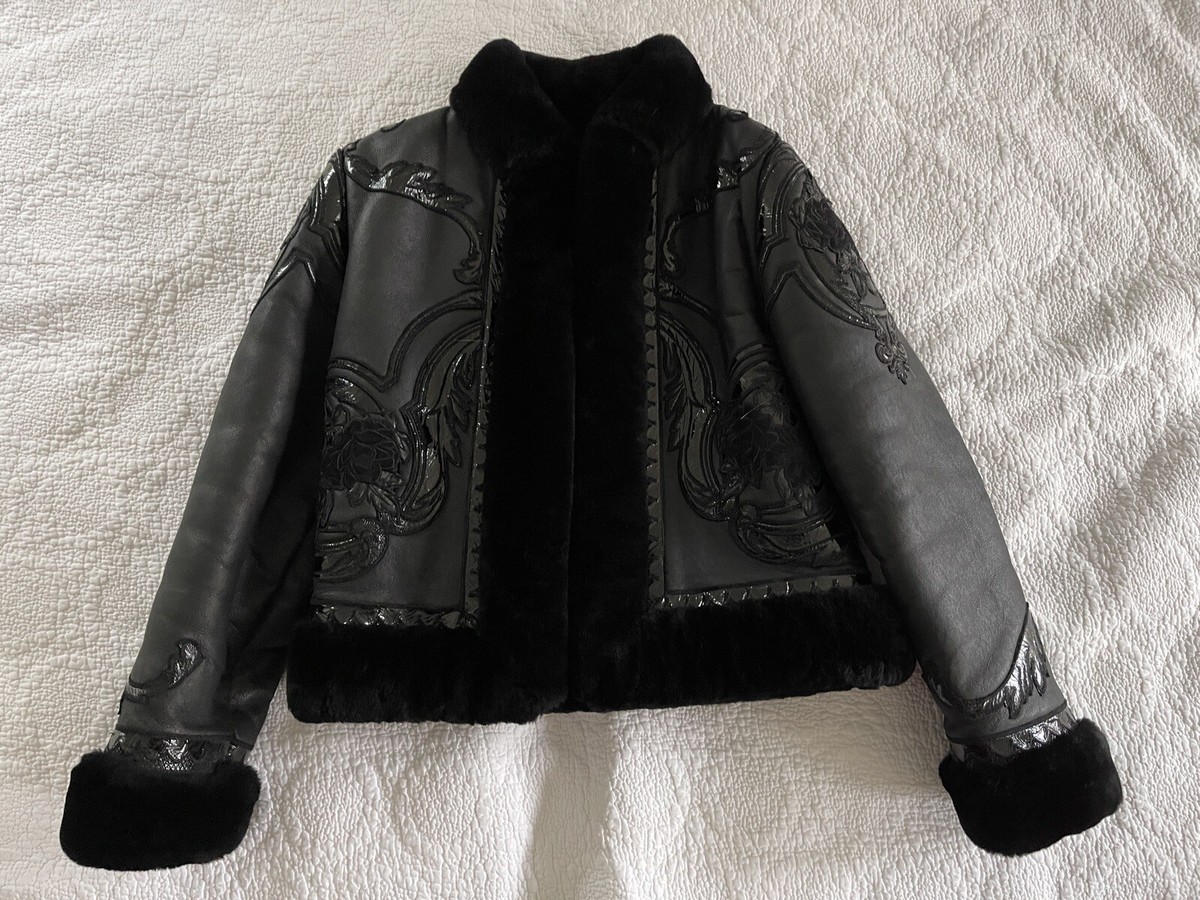 Vintage Valentino Embroidered Leather Shearling Coat | eBay