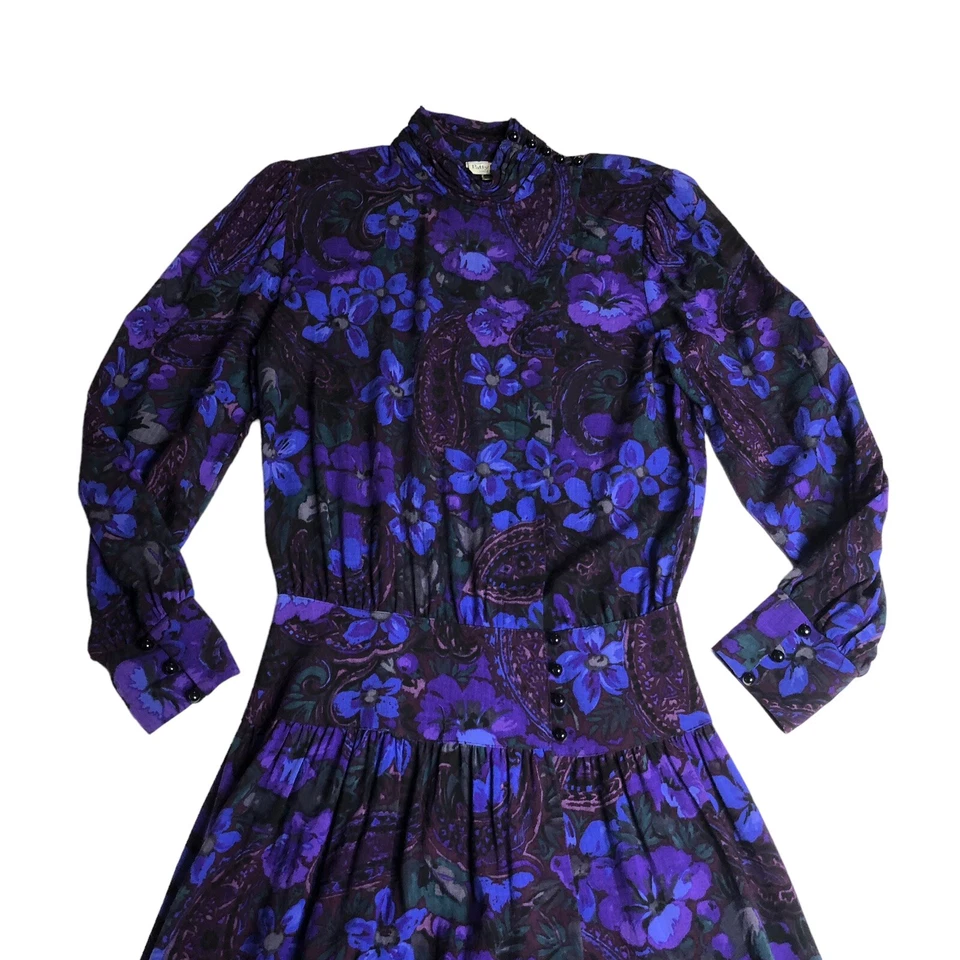 Vestido Vintage Patty ONeil Para Mujer 8 Floral Oscuro Cachemira Maxi Cuello Alto Capricho Foto 2 de 4