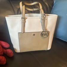 Borsa a tracolla Michael Kors Jet Set in pelle beige con doppio manico
