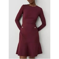 NWOT Ann Taylor Fit & Flare Dress Burgundy Crew Neck Long Sleeve Officewear 10