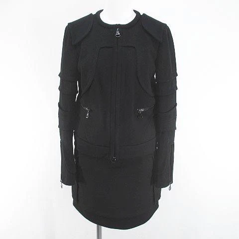 LOUIS VUITTON（LV） Louis Vuitton set minigonna giacca senza colletto in seta nera taglia 34 autentica