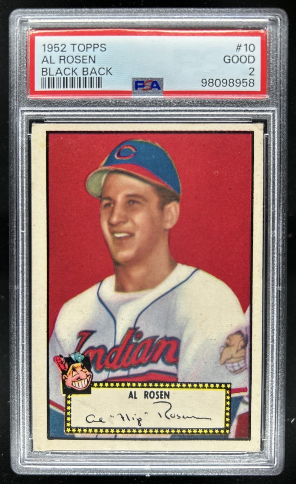 1952 Topps Al Rosen Black Back #10 Indians PSA 2 view 1