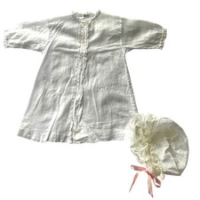 Vintage 50s/60s Baby Pajama  Hat Pink Floral Embroidery White Cotton Newborn
