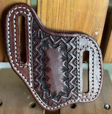 Left Side Carry Hand Stamped Pancake Knife Sheath. Made Of 8oz Hermann Oak.