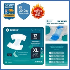 TrustPlus Overnight Adult Diapers - Unisex XL, 12 Count with Odor Control