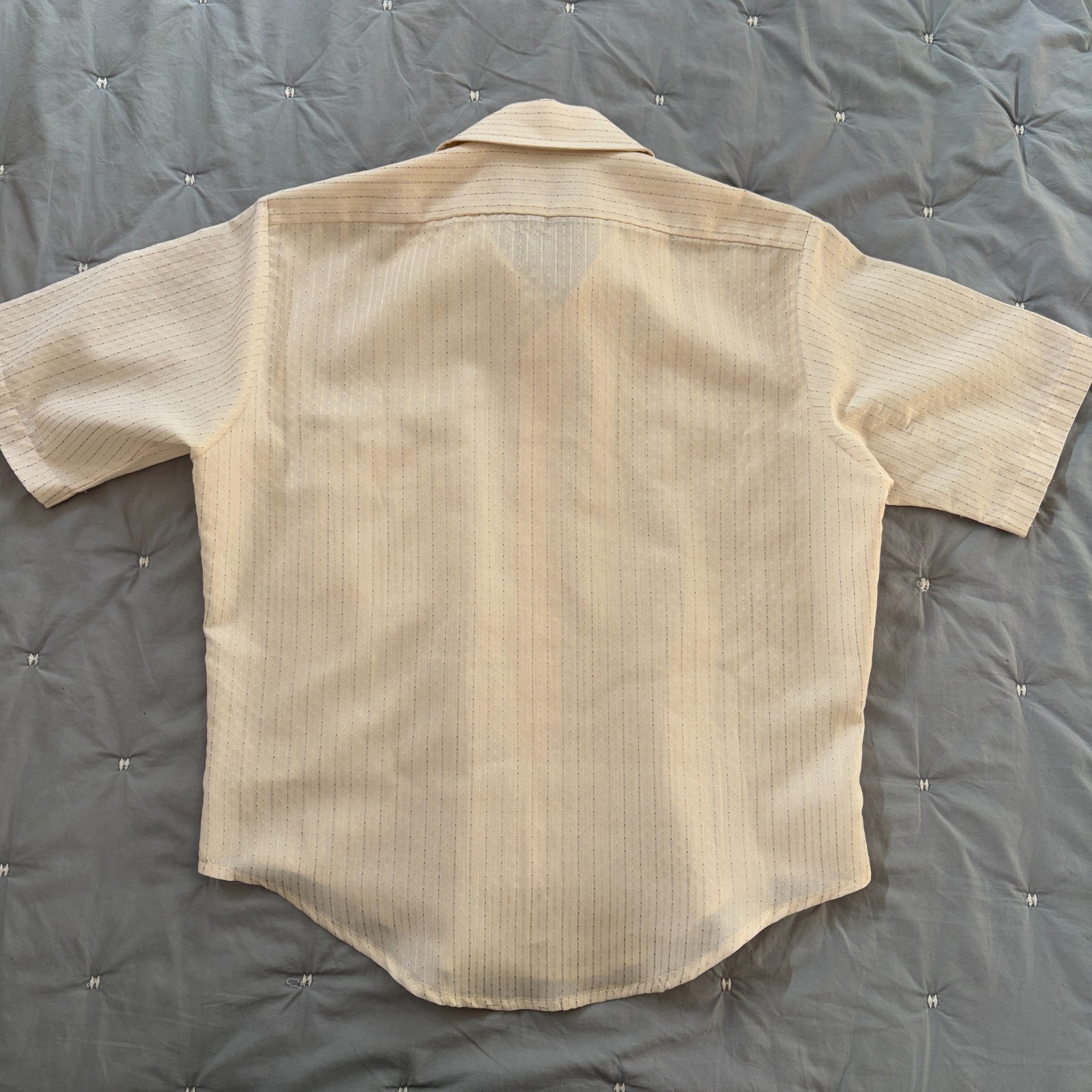 Retro striped off-white button down shirt crop top | VTG retro | Size S/M thumbnail 4