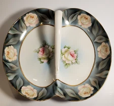 2 Tier Center Handle Tidbit Tray Unsigned Regina Ware Glazed Porcelain Pink Rose