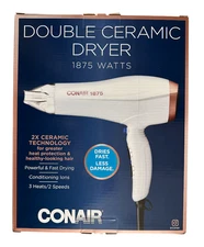 Conair Double Ceramic 1875W Hair Dryer 3 Heat 2 Speed Blow Dryer Attachments New