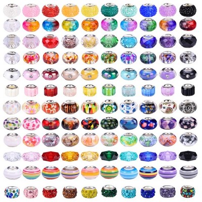 240 Pieces Assorted European Craft Beads Large Hole Lampwork Spacer Beads Colorf