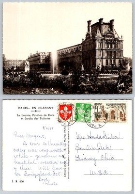 1959 Paris Louvre Pavillon de Flore Tuileries Garden RPPC Postcard