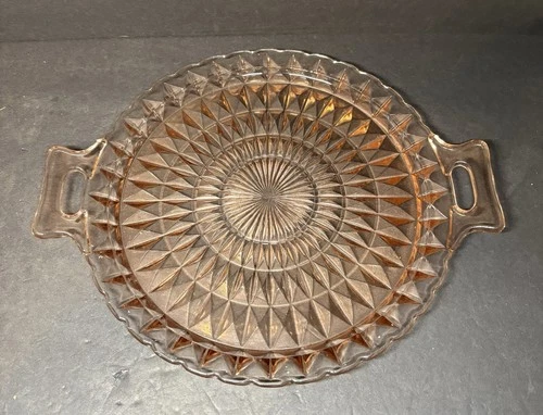 Vintage Pink Depression Glass Jeanette Windsor 2 Handled Platter Cake Plate 10”