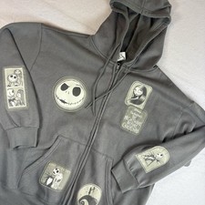 Disney Nightmare Before Christmas Jack Sally Full Zip Fleece Hoodie XL Gray