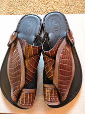 Tod's Men's Leather Croc-Embossed Slide Slip-On Sandals Brown US 9.5