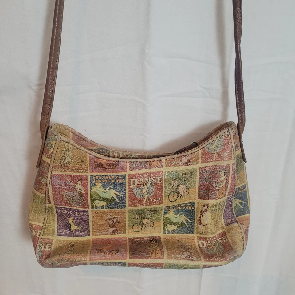 Bolso Bandolera Fossil Vintage Coronado Cuero Estampado Marrón Colorido Y2K Foto 3 de 4