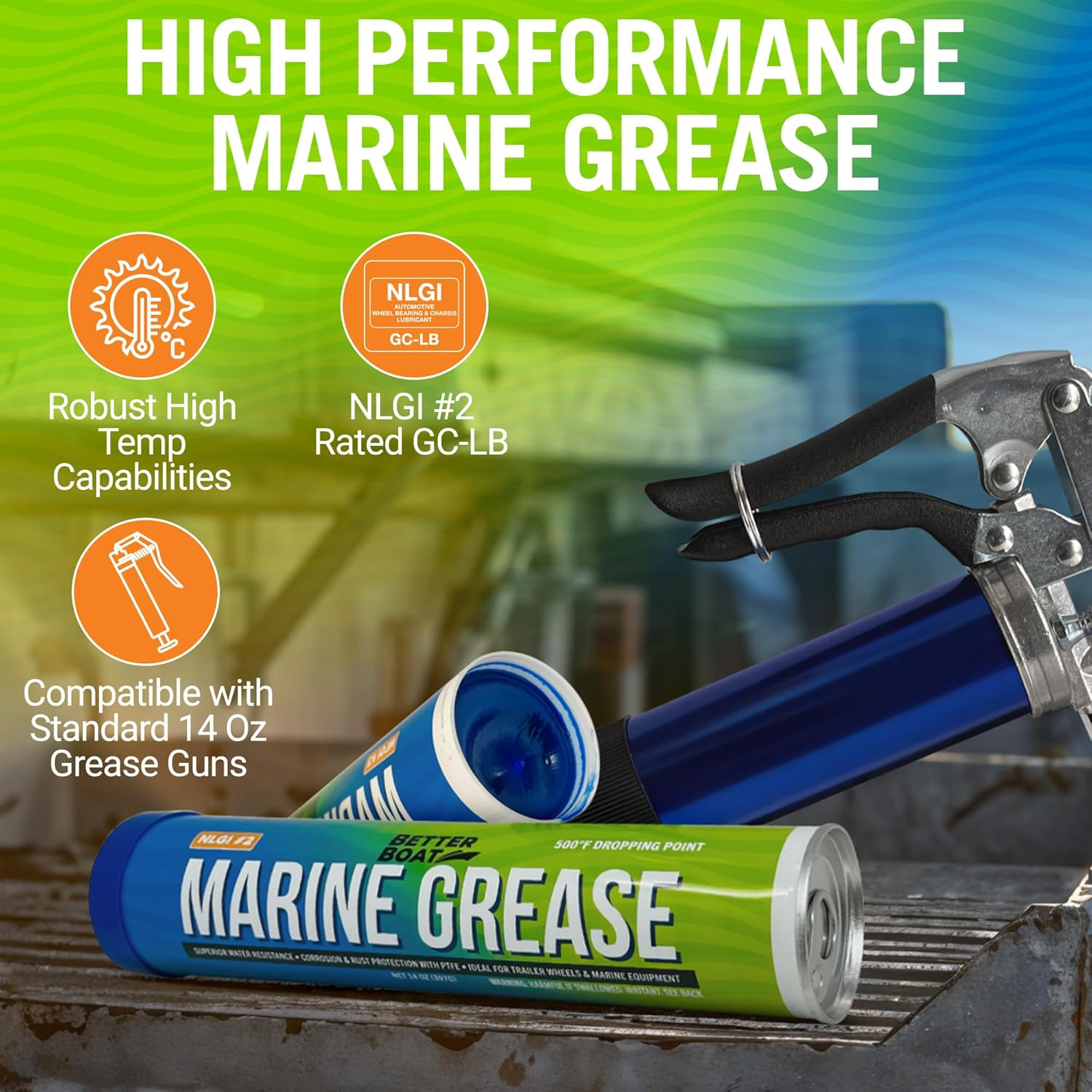 Marine Grease Tube, 2 Pack 14 Oz, Waterproof High Temp Trailer Bearing Lubricant