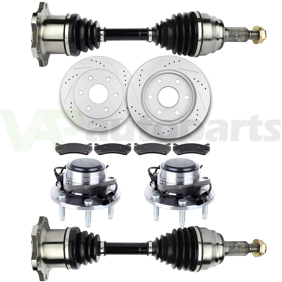 Se adapta a Chevrolet Tahoe 2000-06 eje delantero CV + pastillas de freno y rotores + buje de cojinete de rueda Foto 4 de 4
